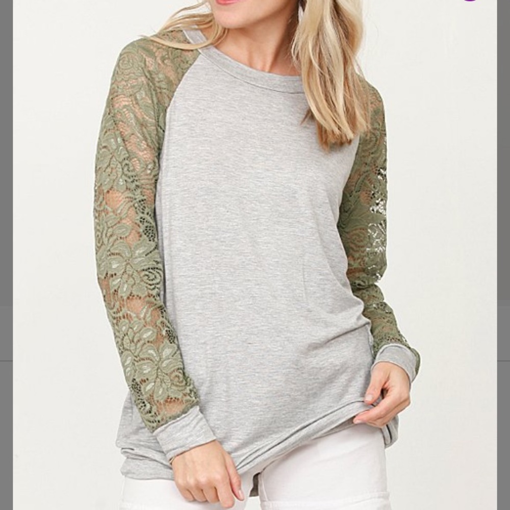 Olive Lace-Sleeve Top